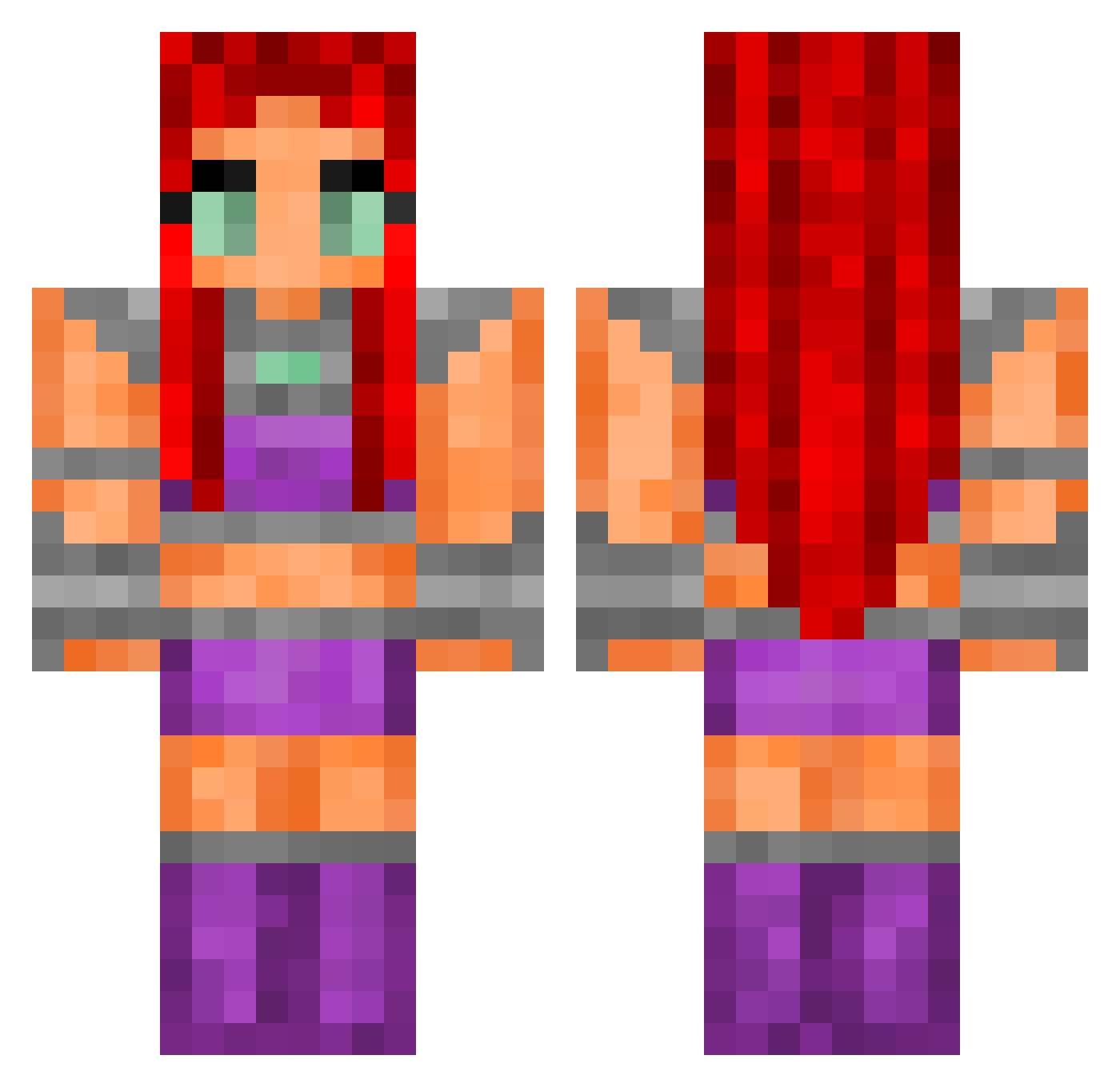 Cakelyns Minecraft skin, front and back view