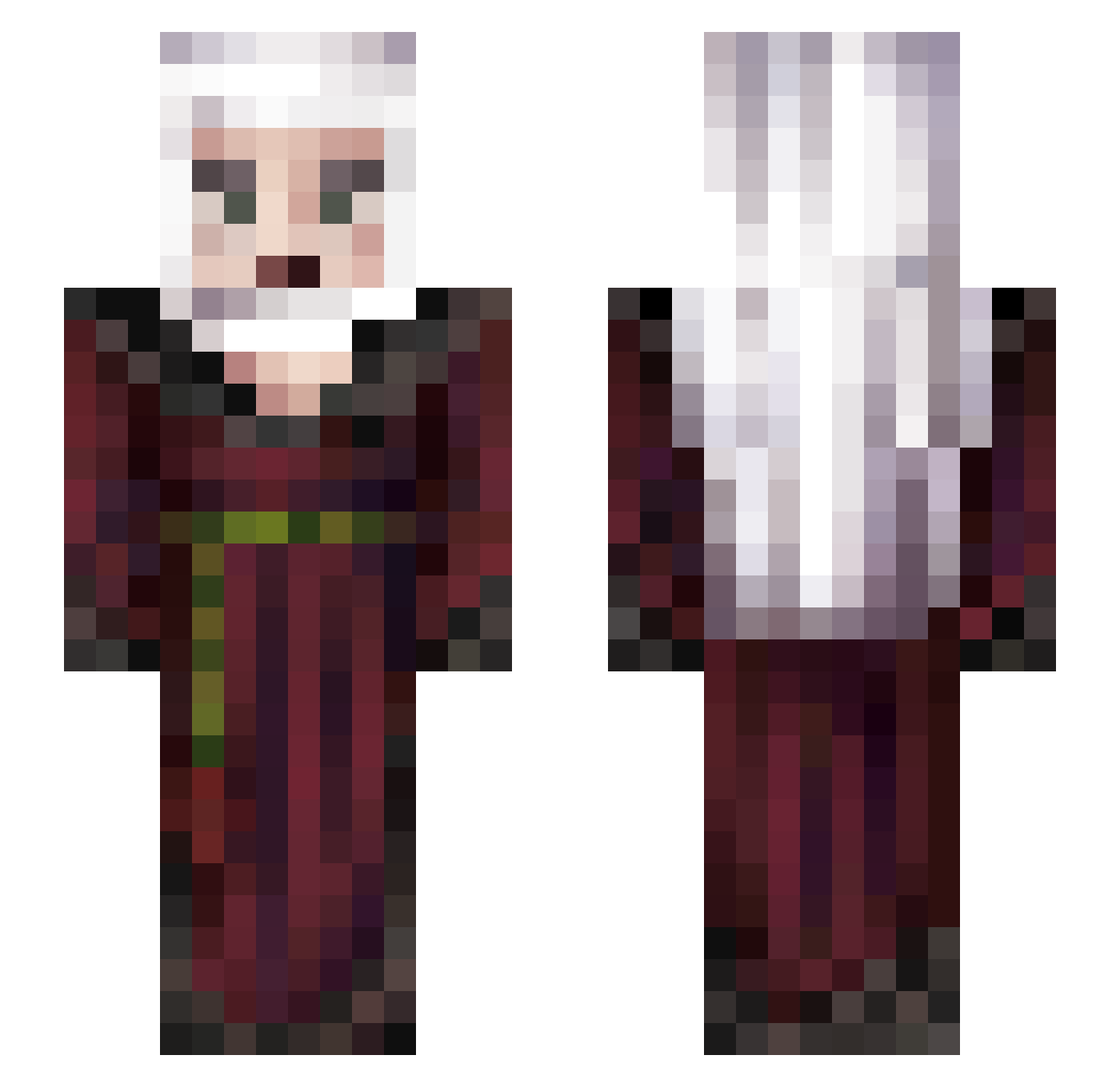 Aphiux Minecraft skin, front and back view