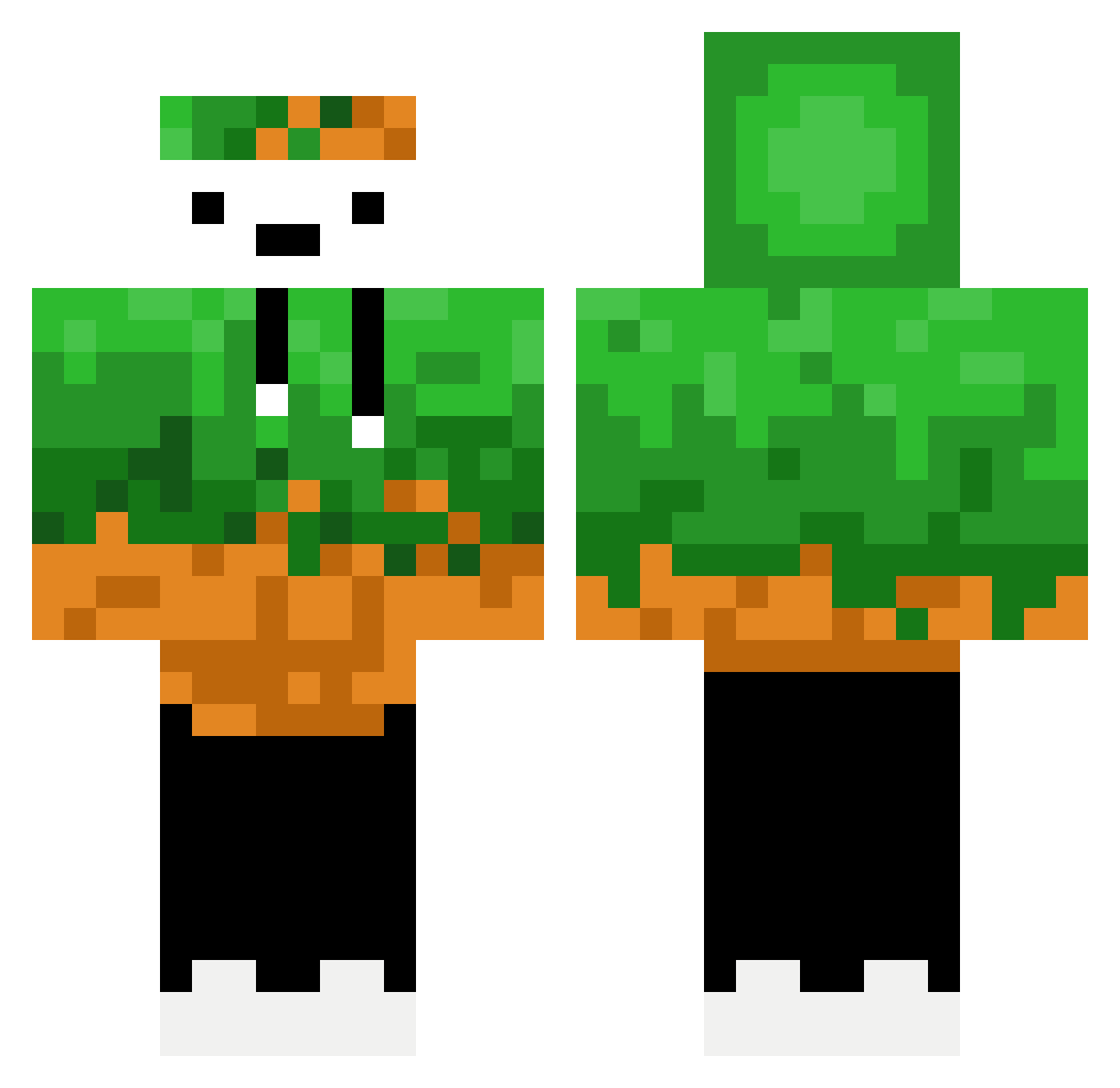 Tado64 Minecraft skin, front and back view