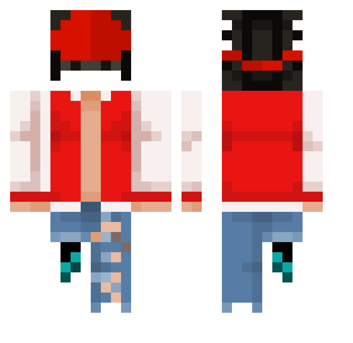 jukewrld Minecraft skin, front and back view