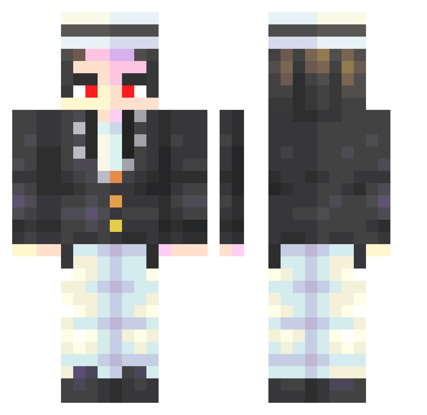 WishingAlarm Minecraft skin, front and back view