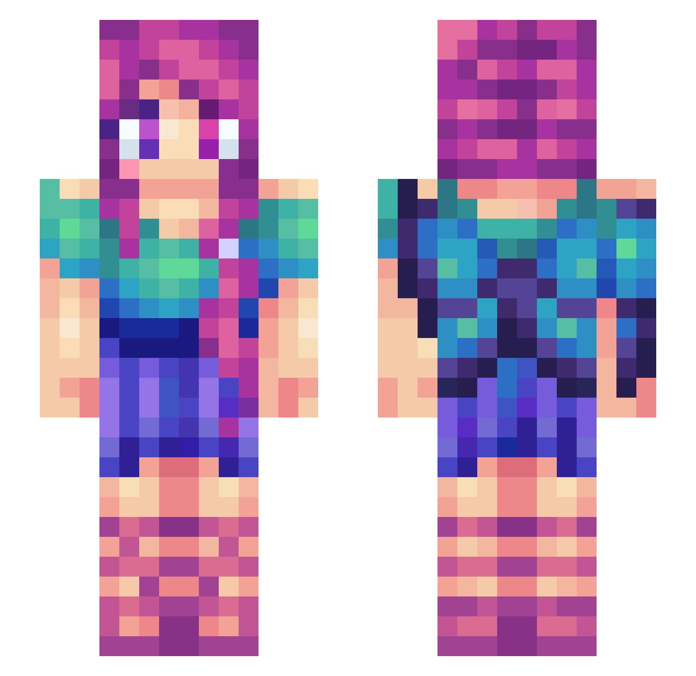_PinkWhale Minecraft skin, front and back view