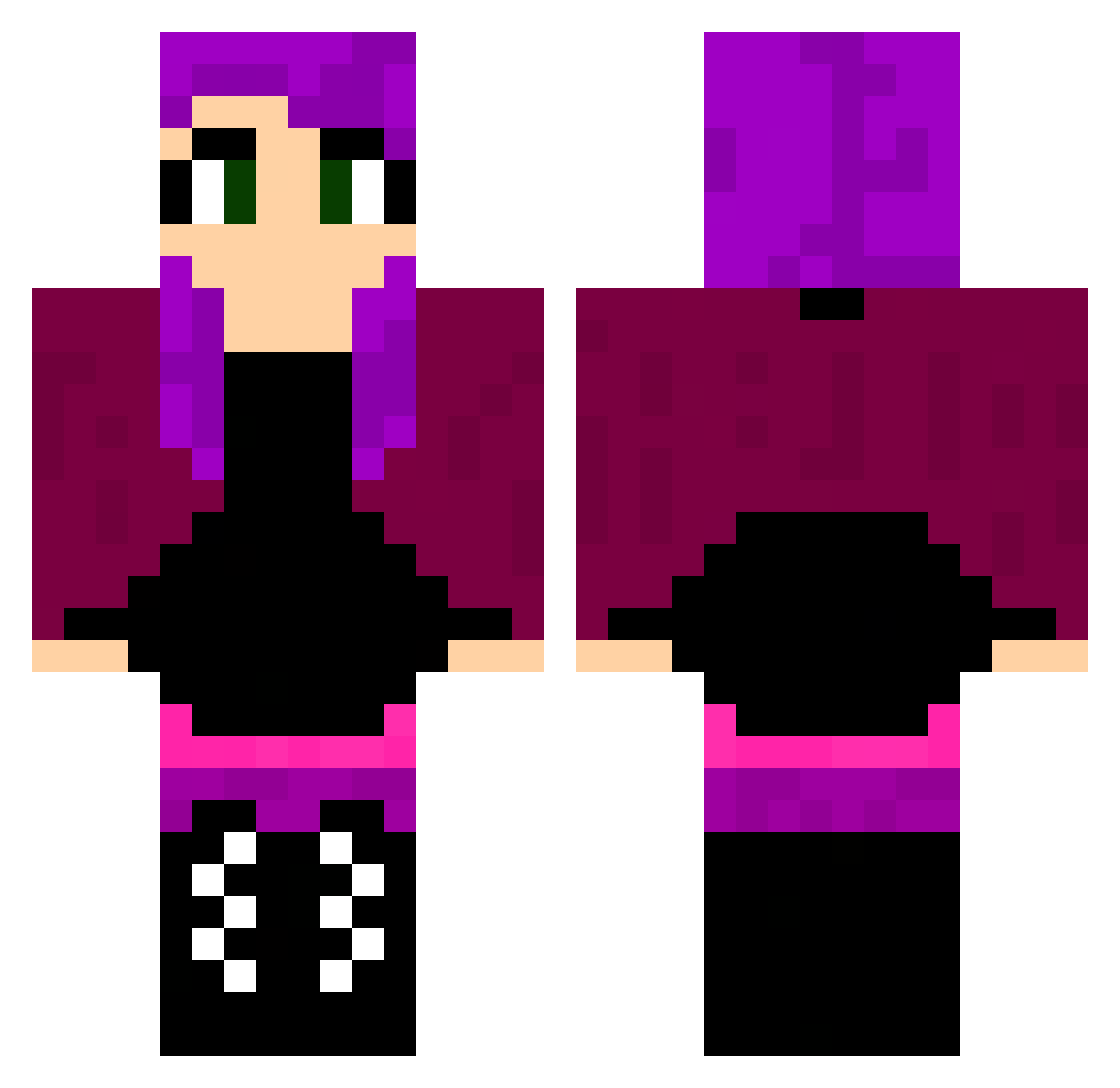 PopBlockandRoll Minecraft skin, front and back view