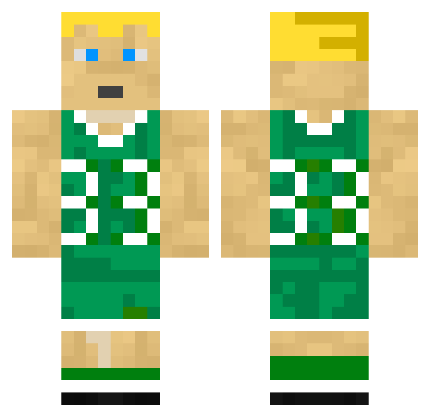 Shqeeuf Minecraft skin, front and back view