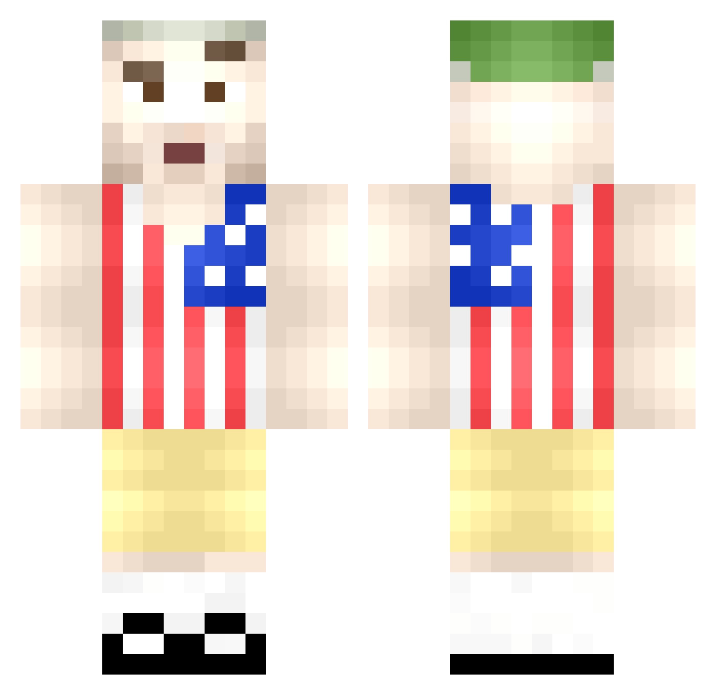 MehBugOz Minecraft skin, front and back view