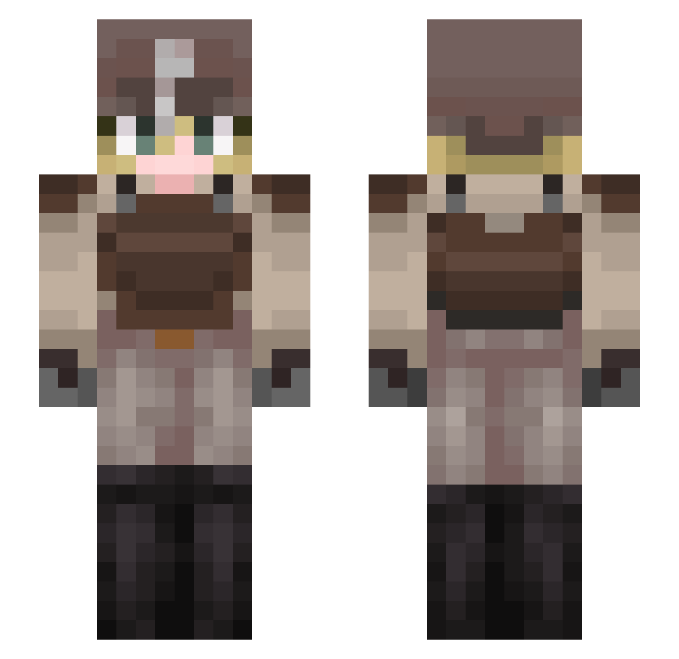 Prevising Minecraft skin, front and back view