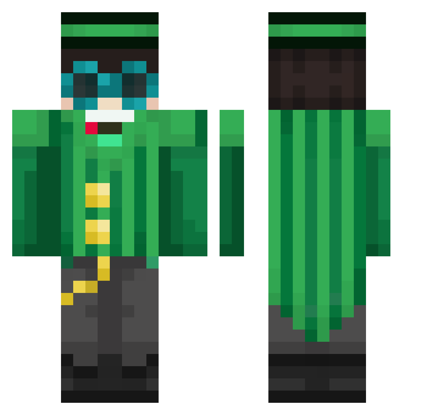 BentlyBubs Minecraft skin, front and back view