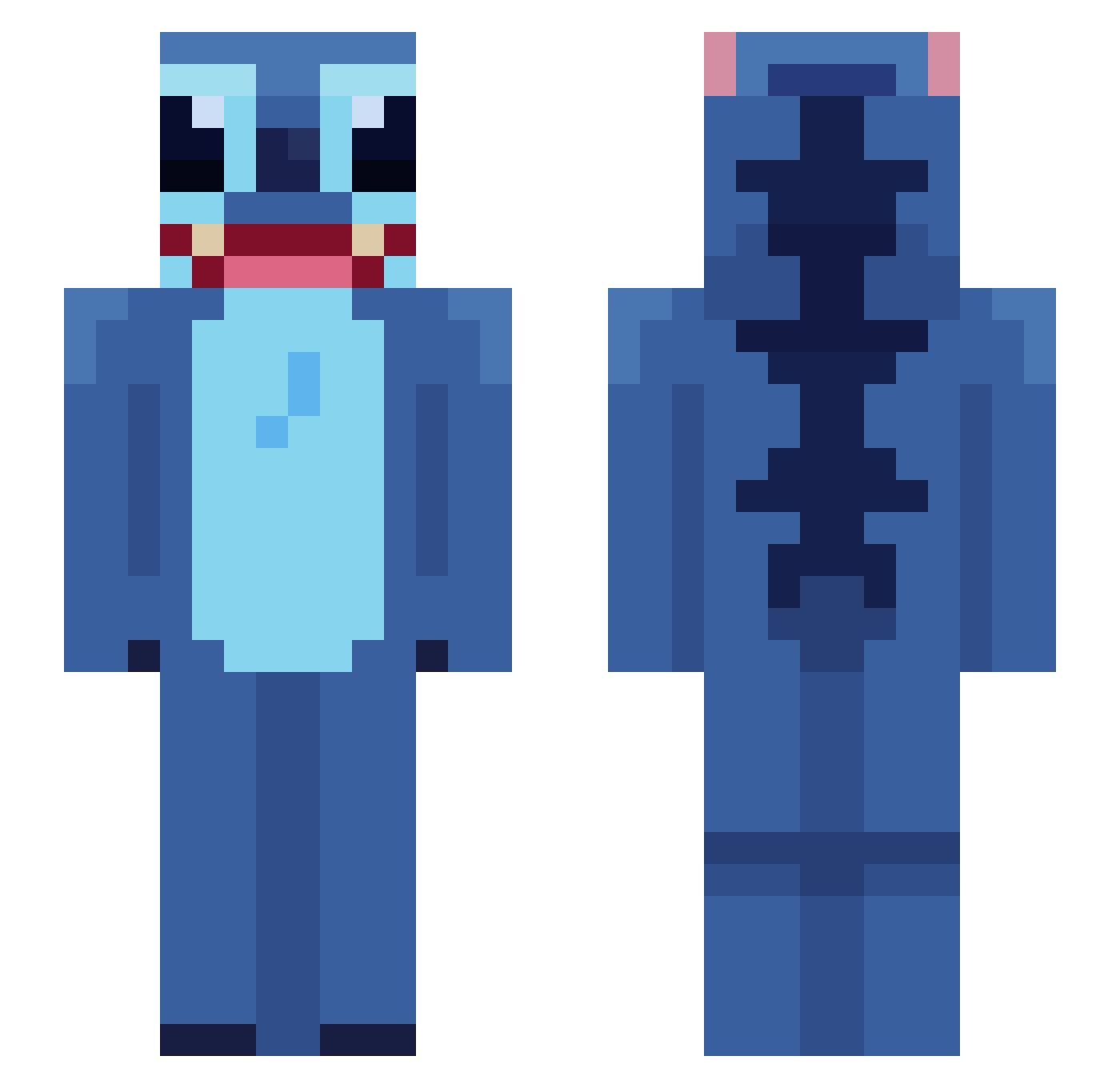 WristWrack Minecraft skin, front and back view