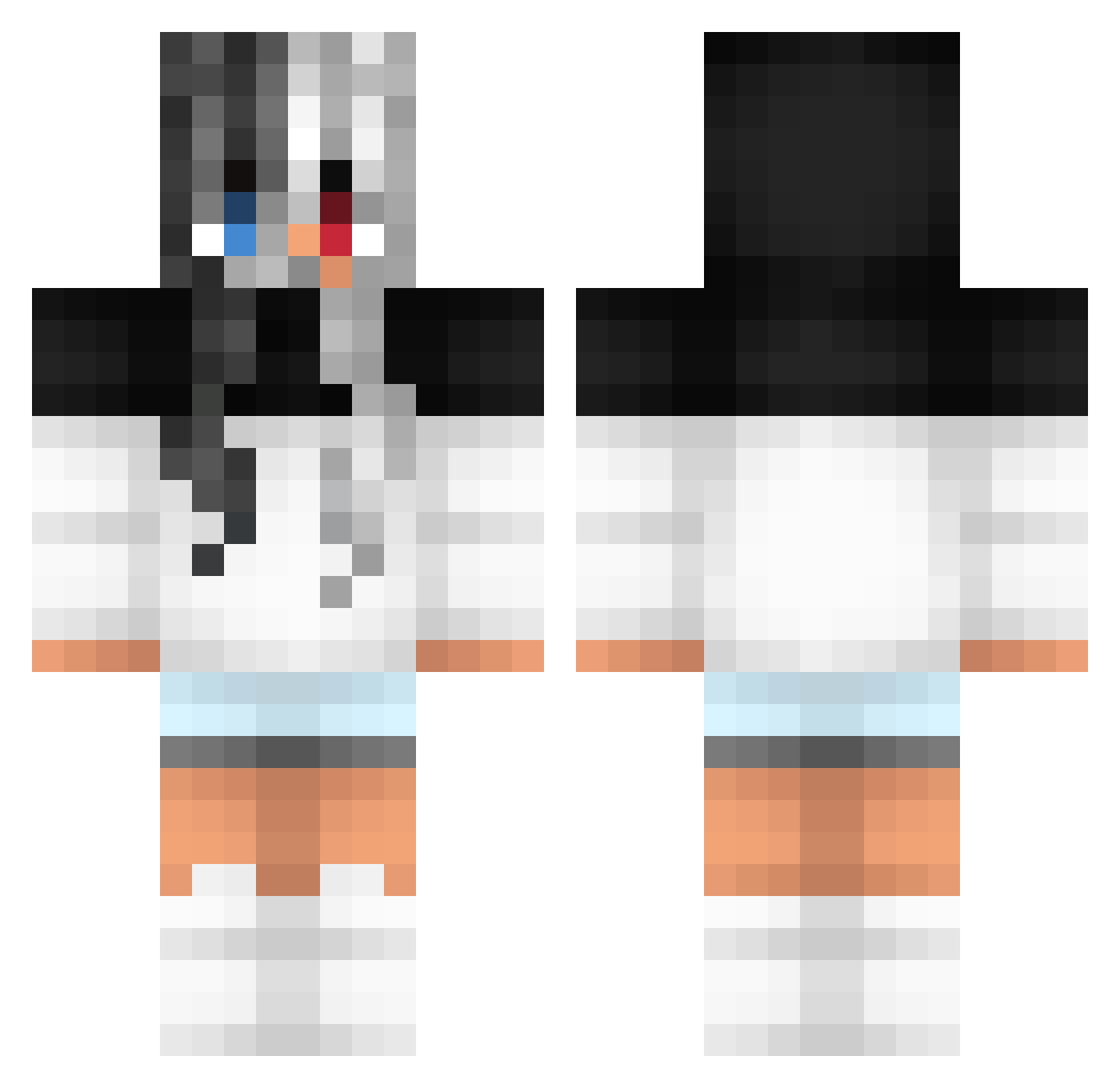 BoomOneShoot Minecraft skin, front and back view