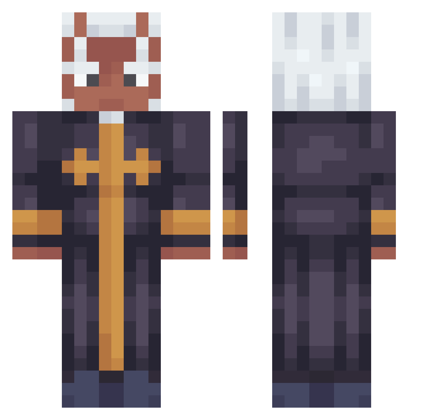 NoSkillMoni Minecraft skin, front and back view