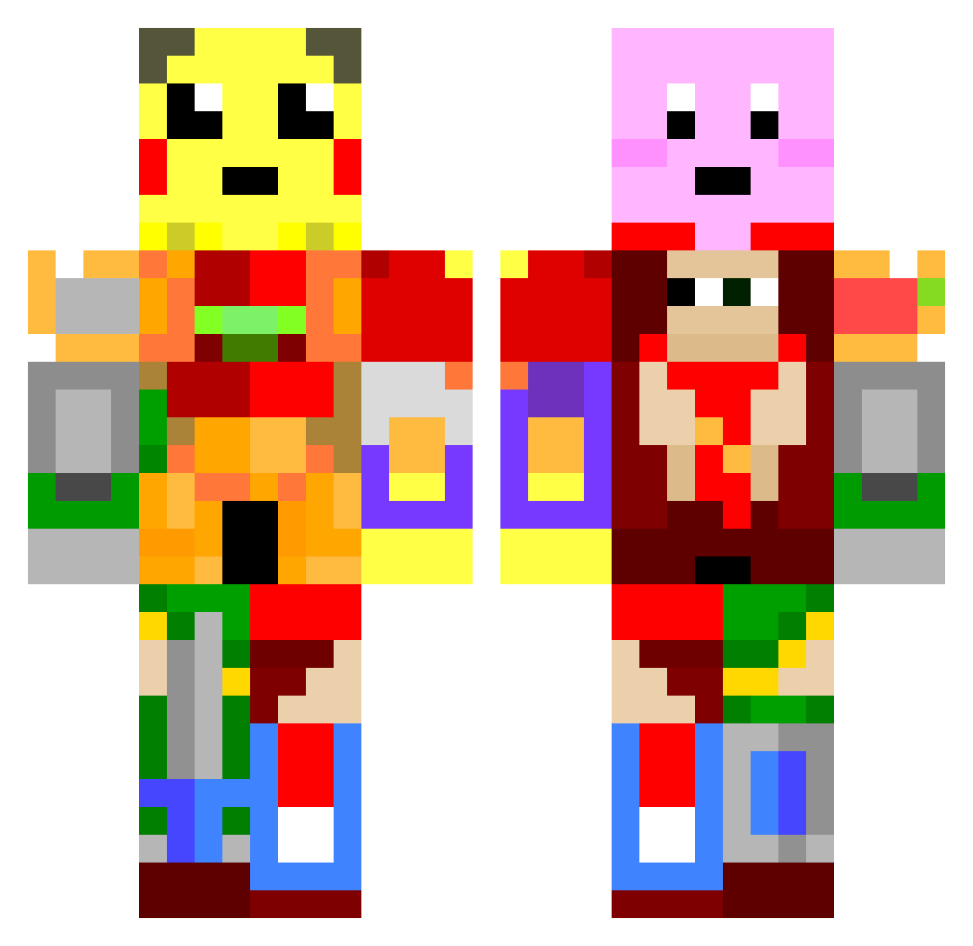 Pikachulefou Minecraft skin, front and back view