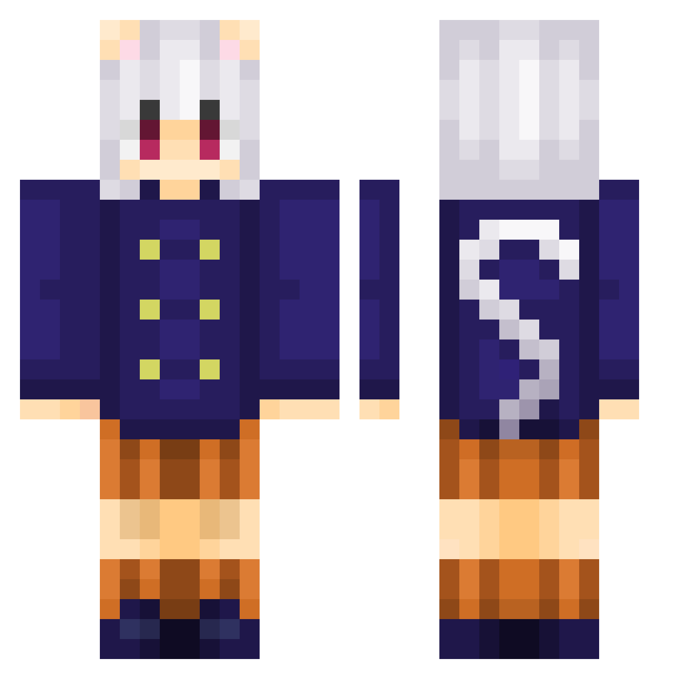 PitouLover Minecraft skin, front and back view
