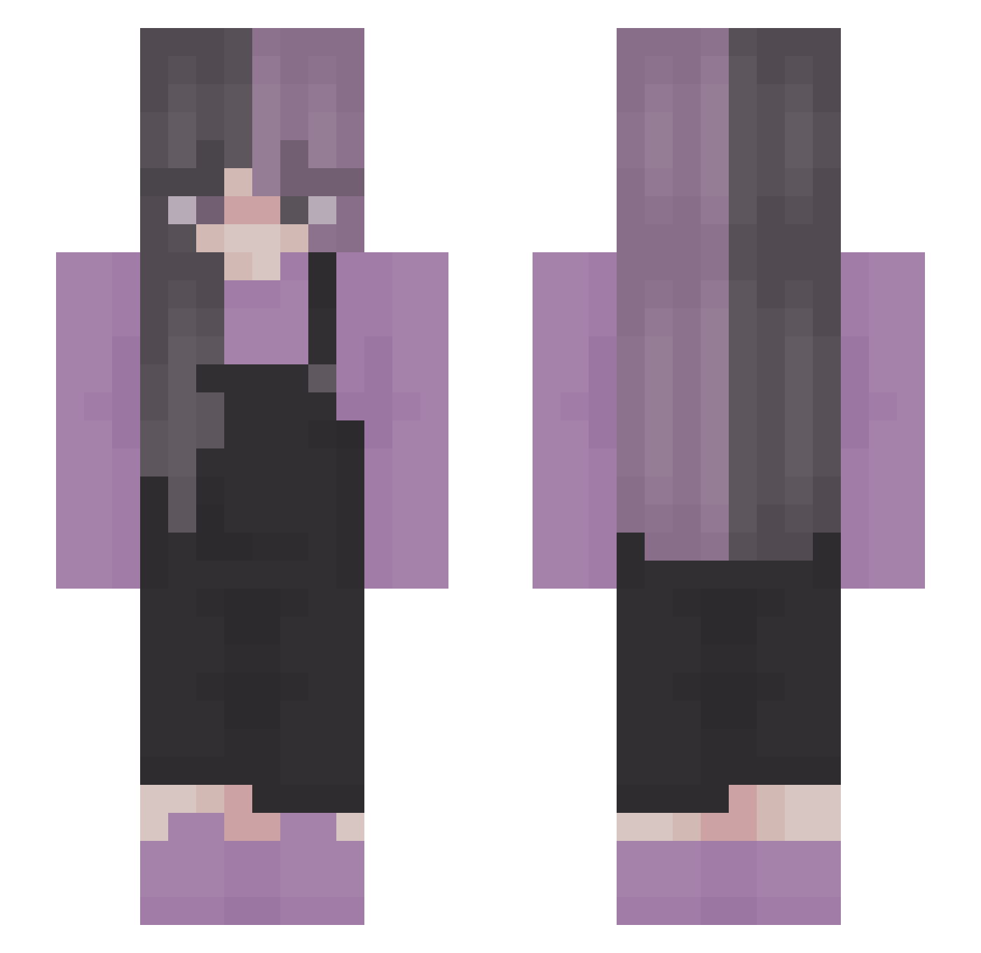 SkAshe Minecraft skin, front and back view