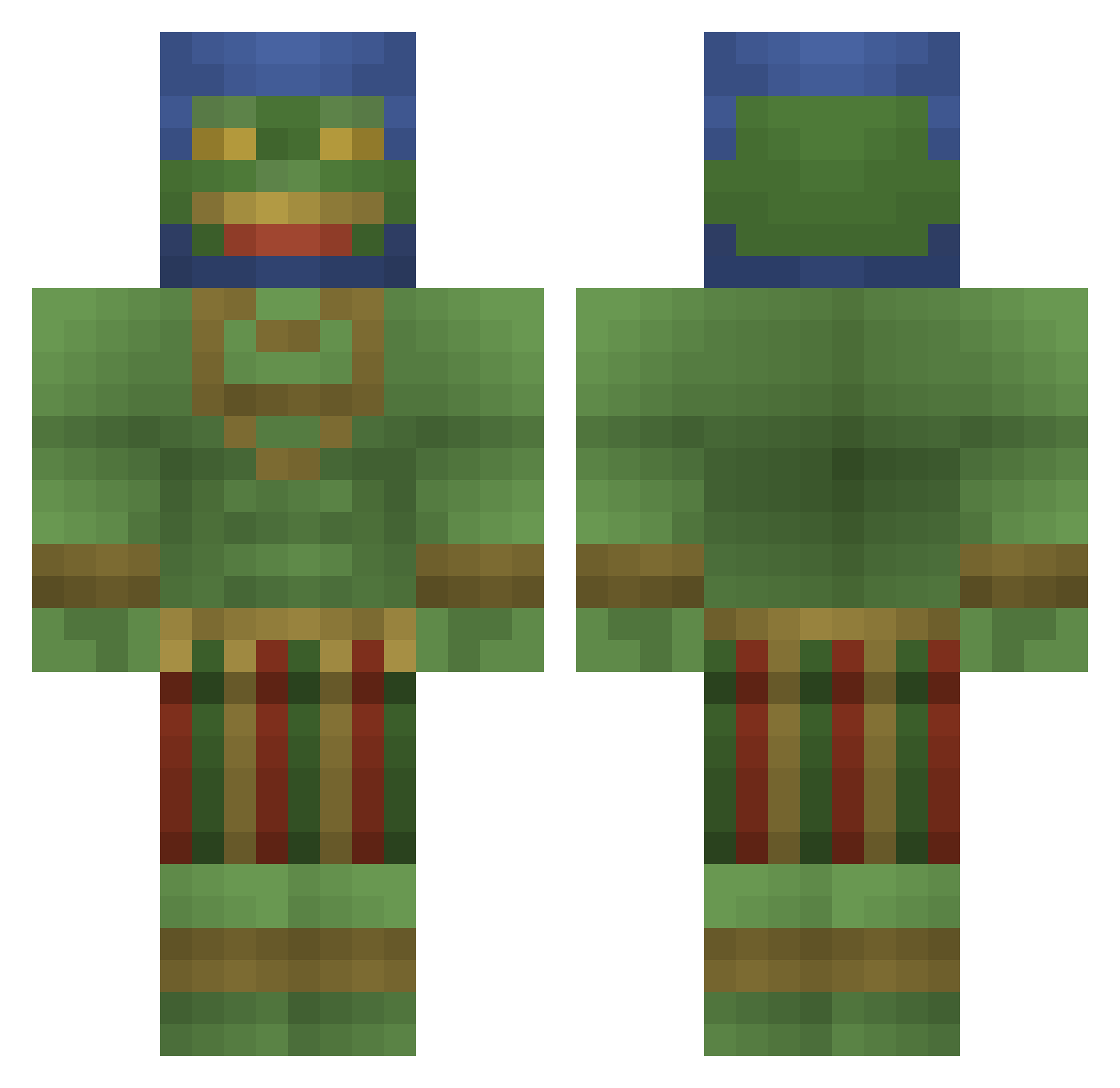 Mirancrafter Minecraft skin, front and back view