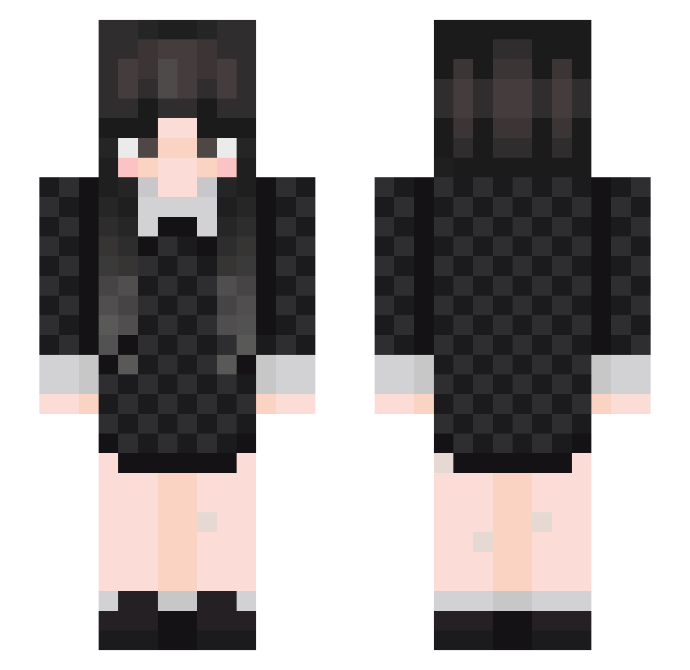 Pandachanx Minecraft skin, front and back view