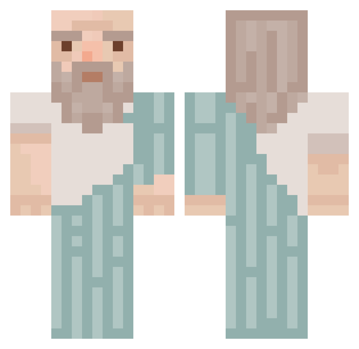 Robaki Minecraft skin, front and back view