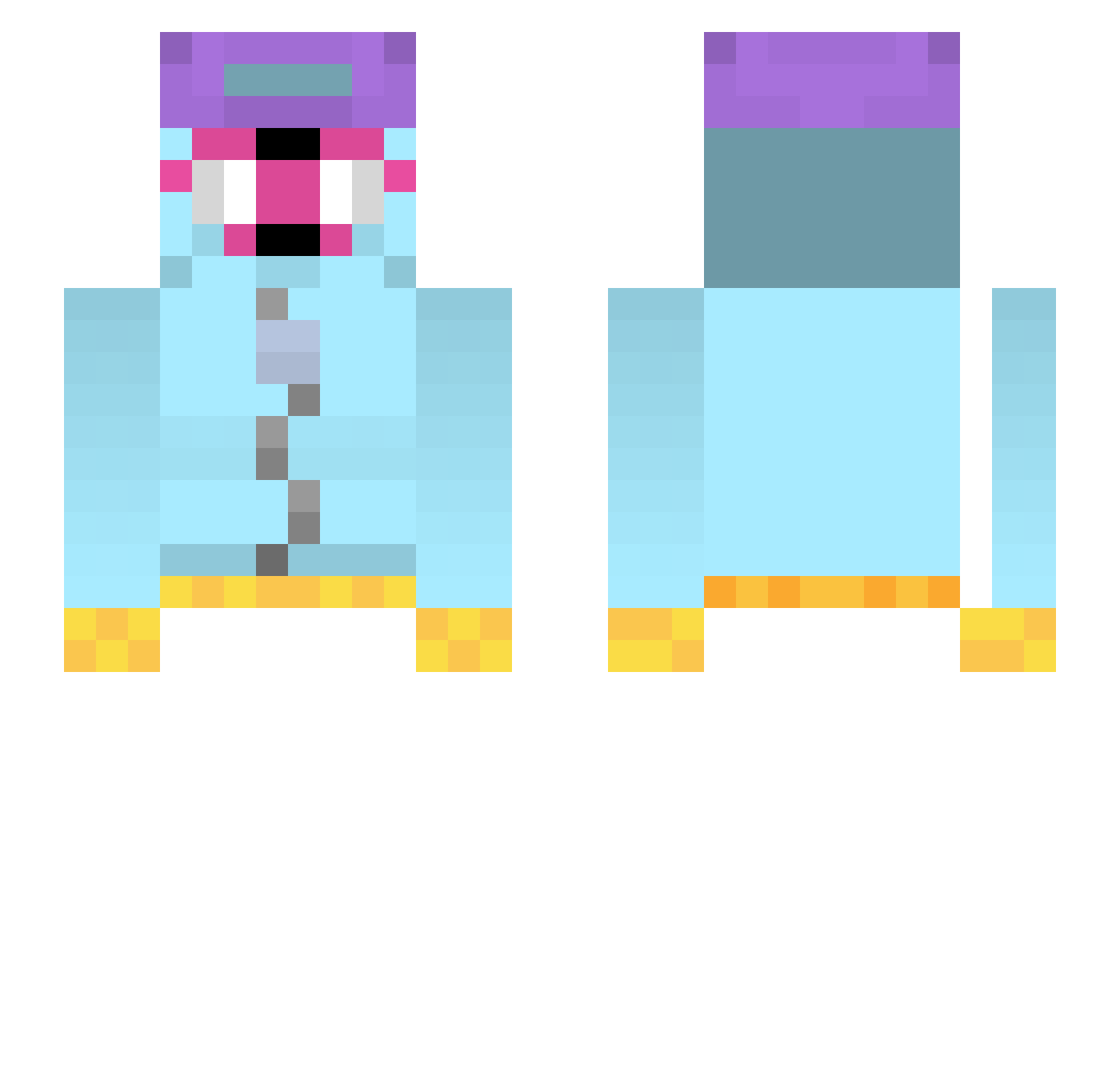 soraxer Minecraft skin, front and back view