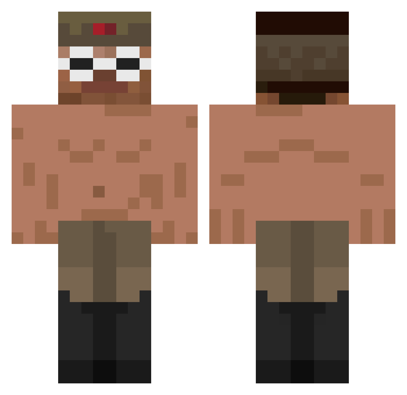 Begavet Minecraft skin, front and back view