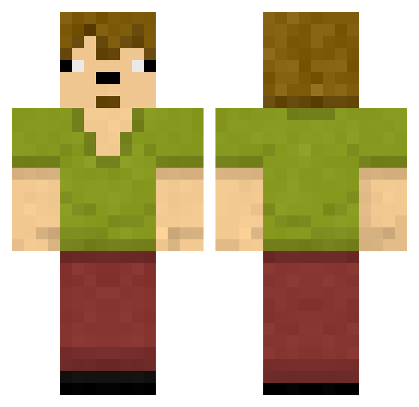 Shaggymeister Minecraft skin, front and back view