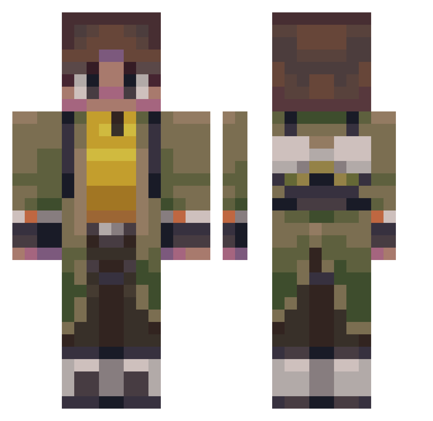 Mugimu Minecraft skin, front and back view