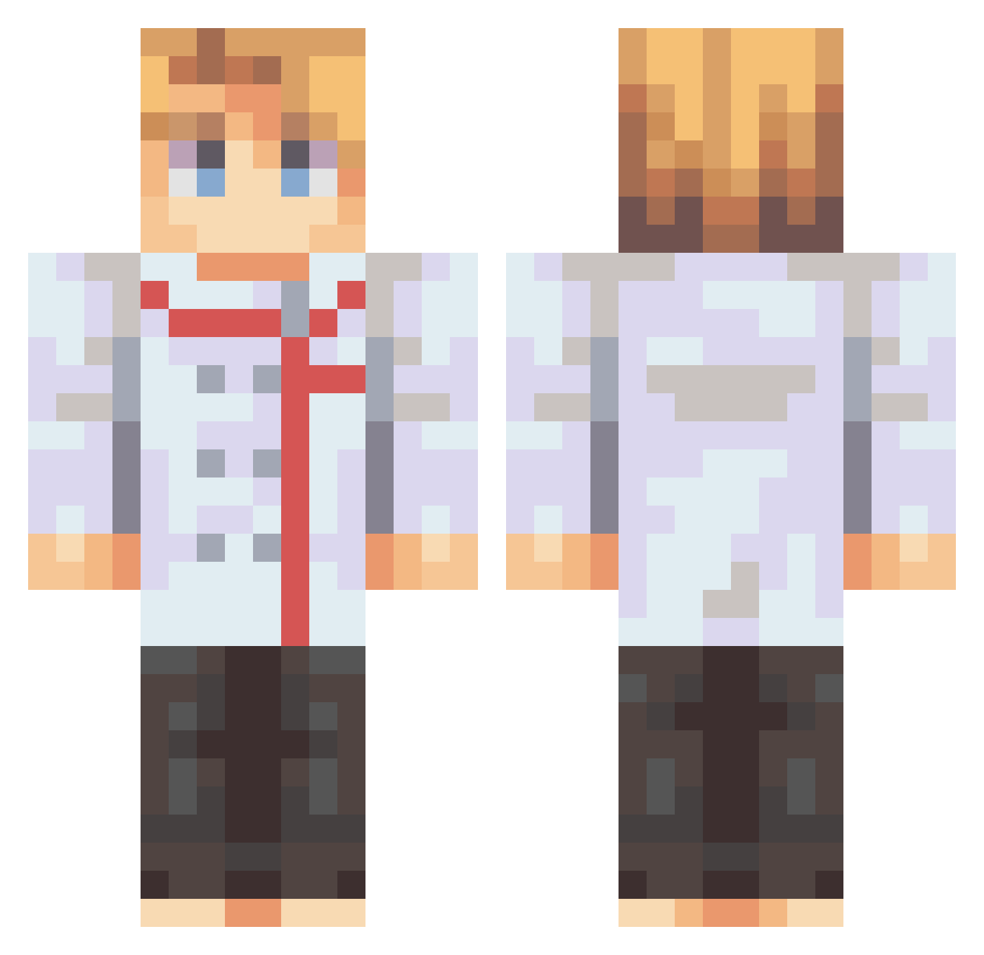Techy325 Minecraft skin, front and back view