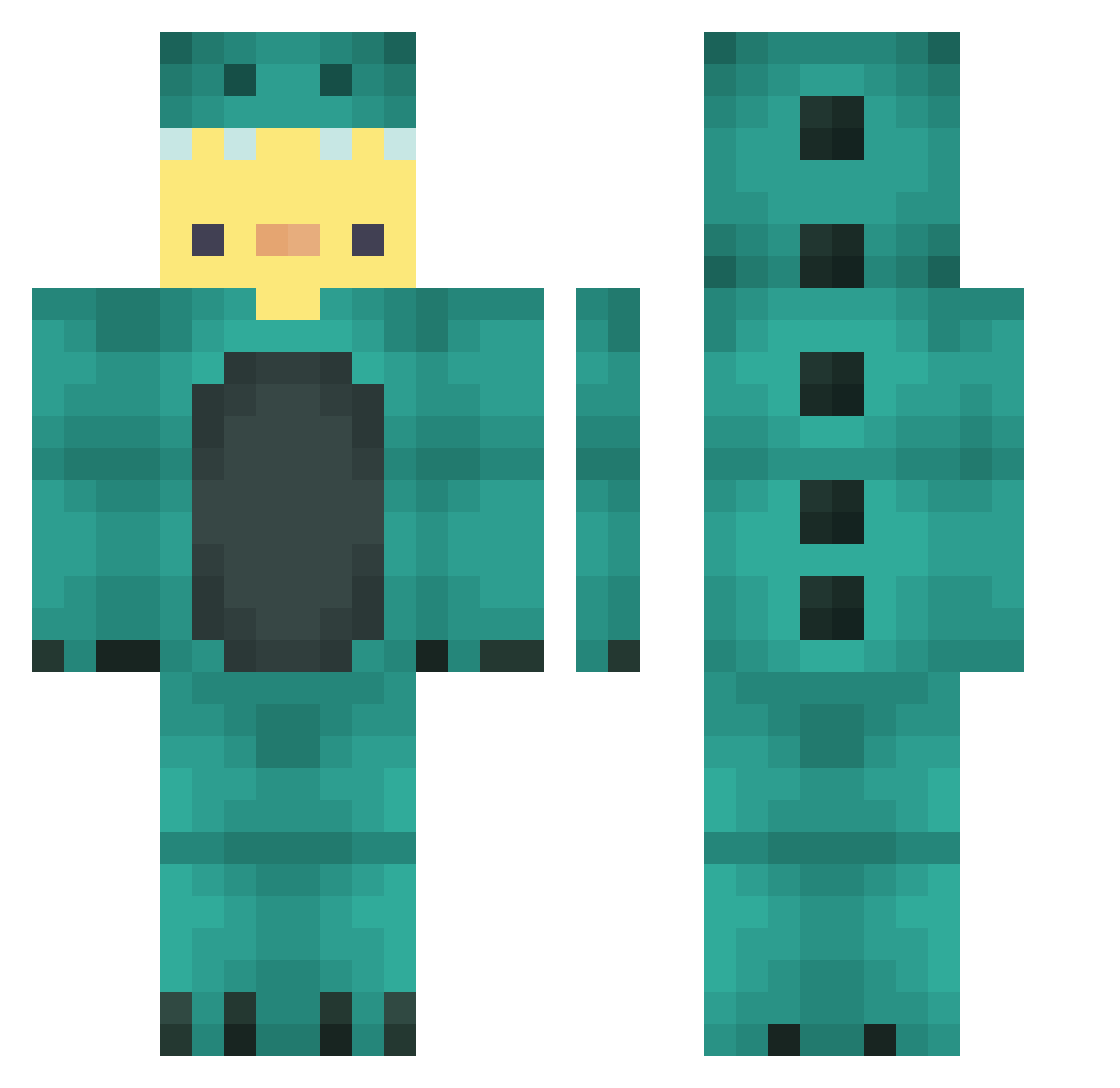 Axciore Minecraft skin, front and back view