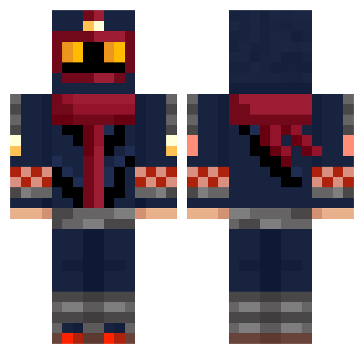 helmeess Minecraft skin, front and back view