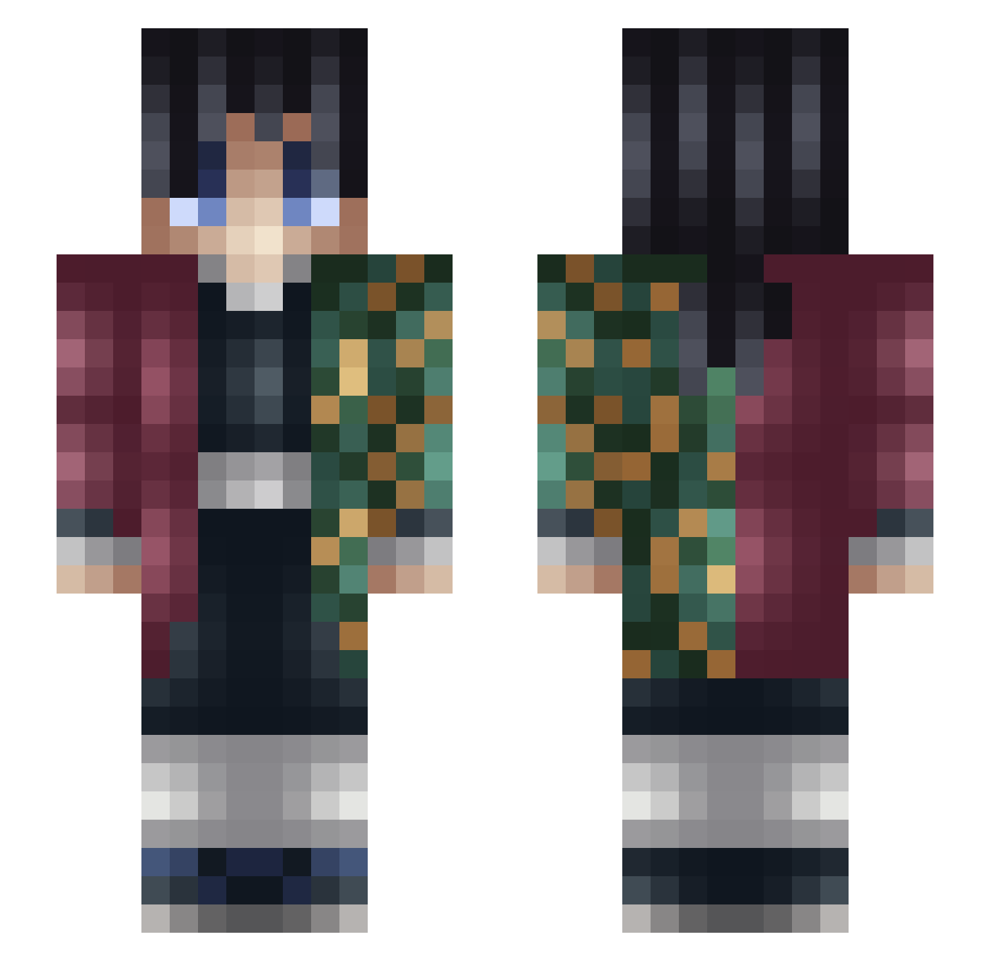 Aumeca Minecraft skin, front and back view
