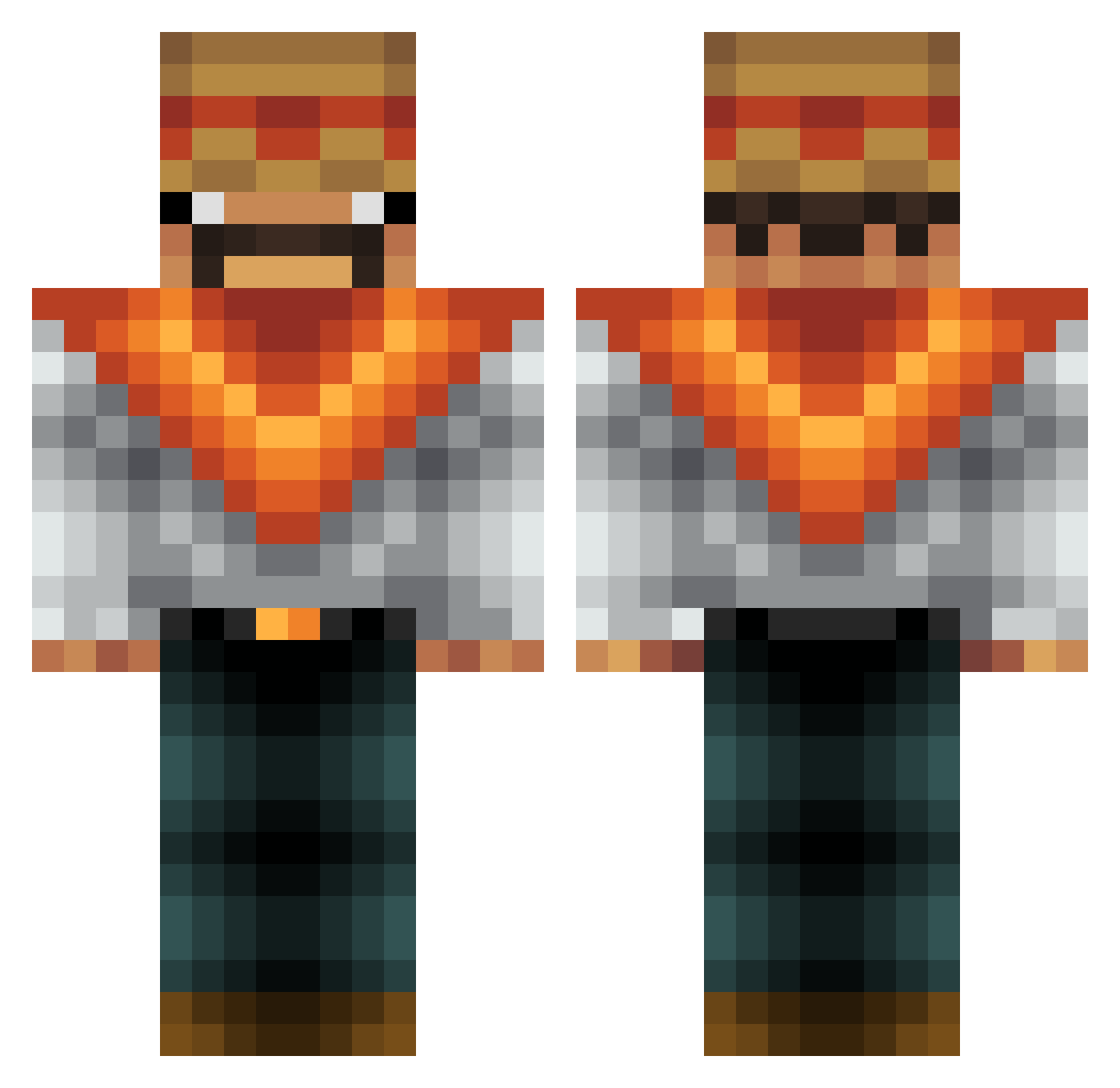 matee32 Minecraft skin, front and back view