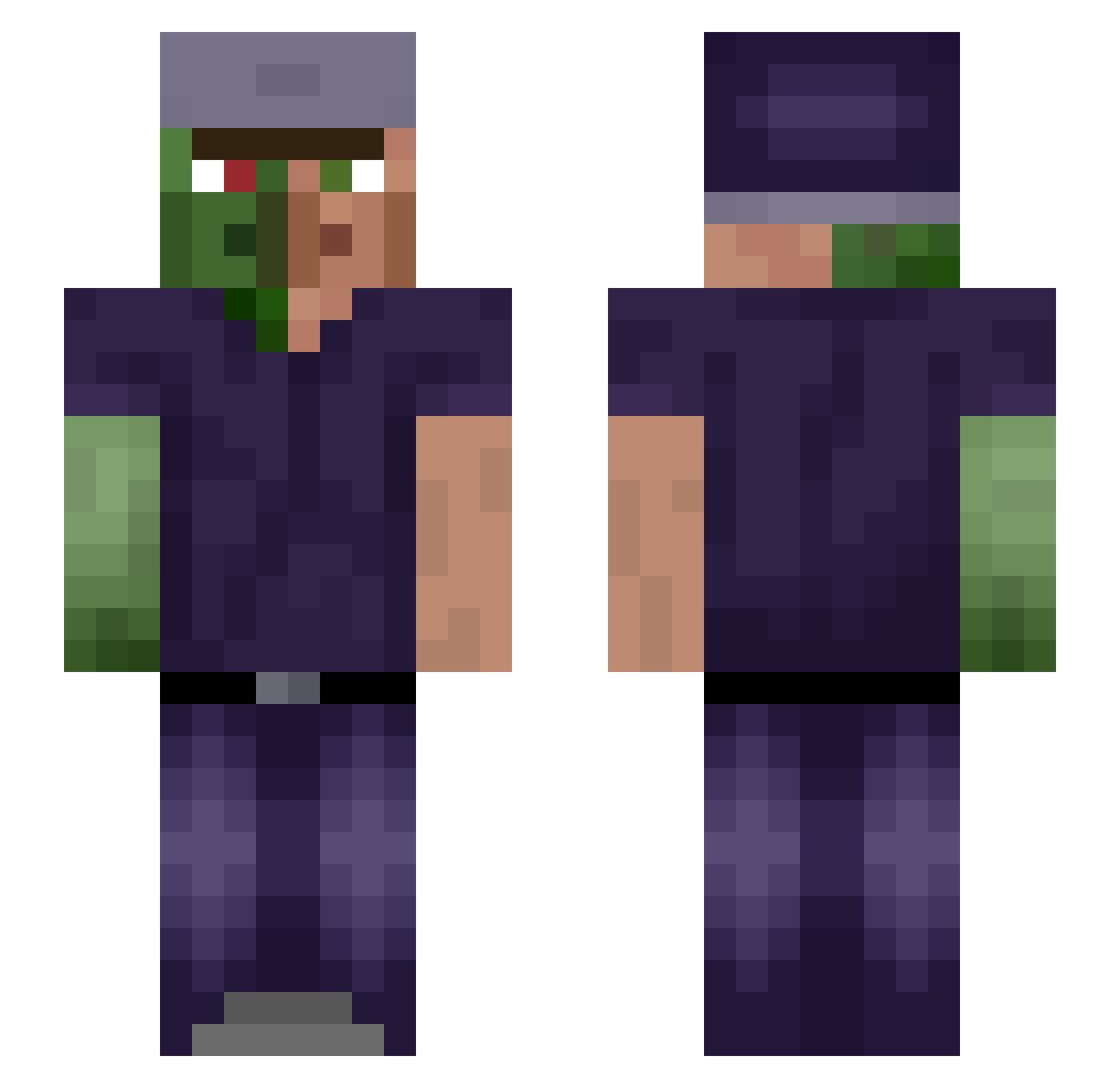 PeetzaYT Minecraft skin, front and back view