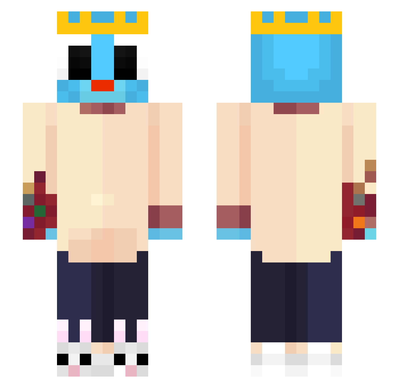 Moistless Minecraft skin, front and back view