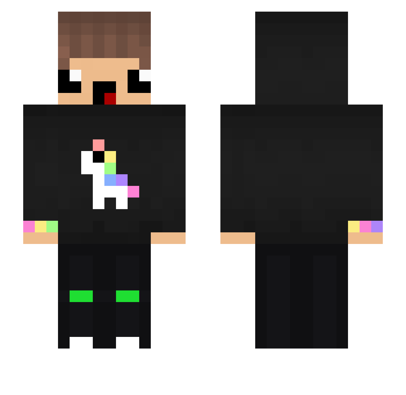 Mookupp Minecraft skin, front and back view