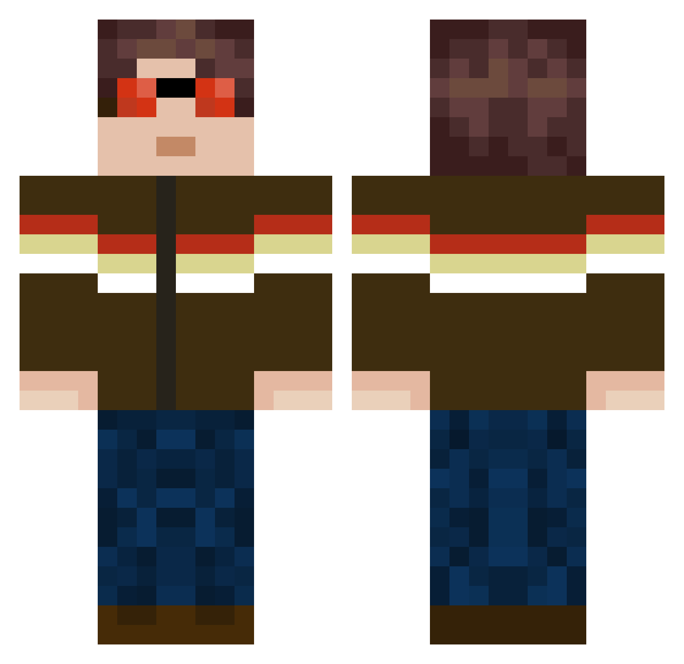 LegoRaptor Minecraft skin, front and back view