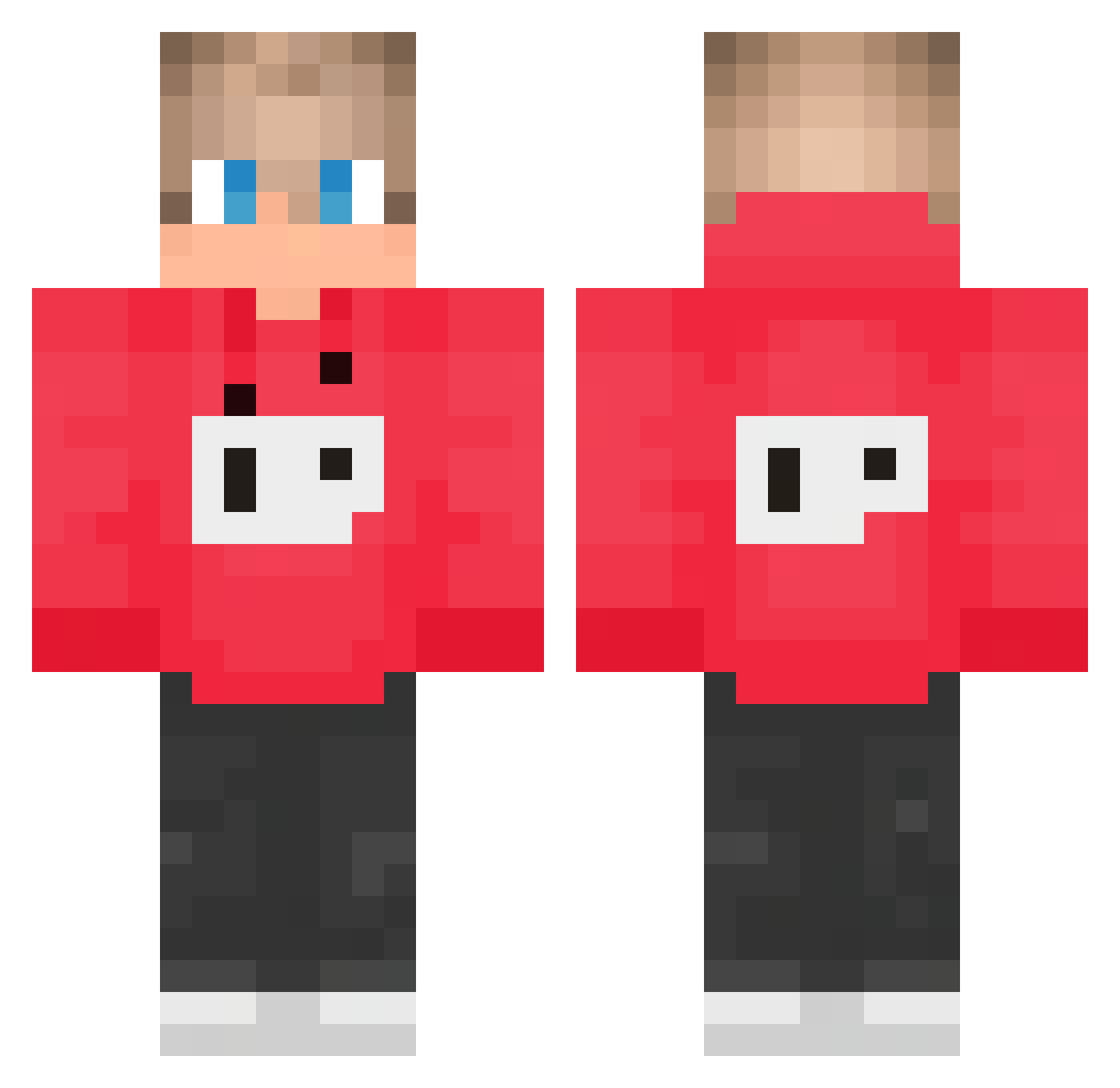 SkyGuyTV Minecraft skin, front and back view
