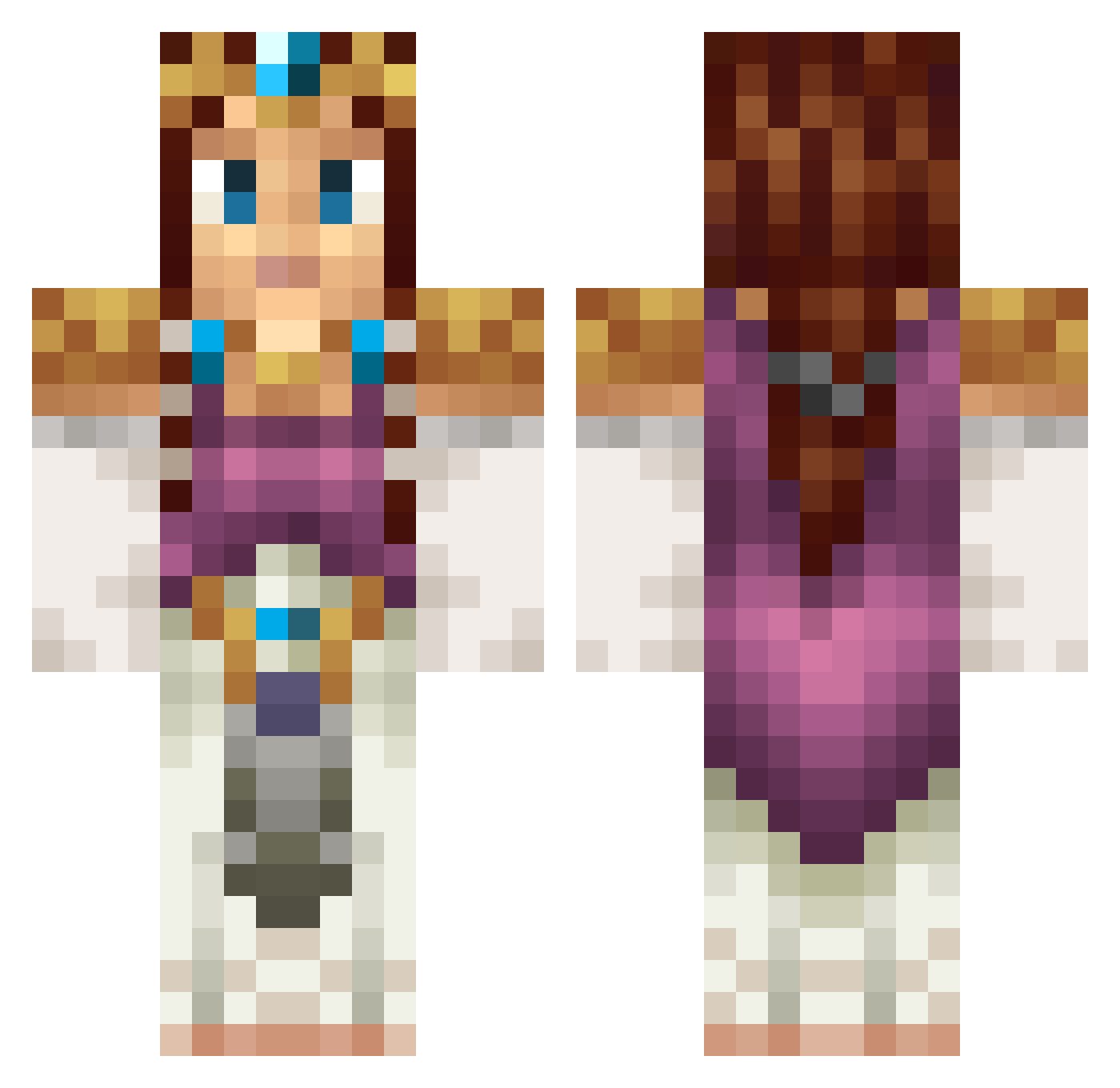 Abecedarium Minecraft skin, front and back view
