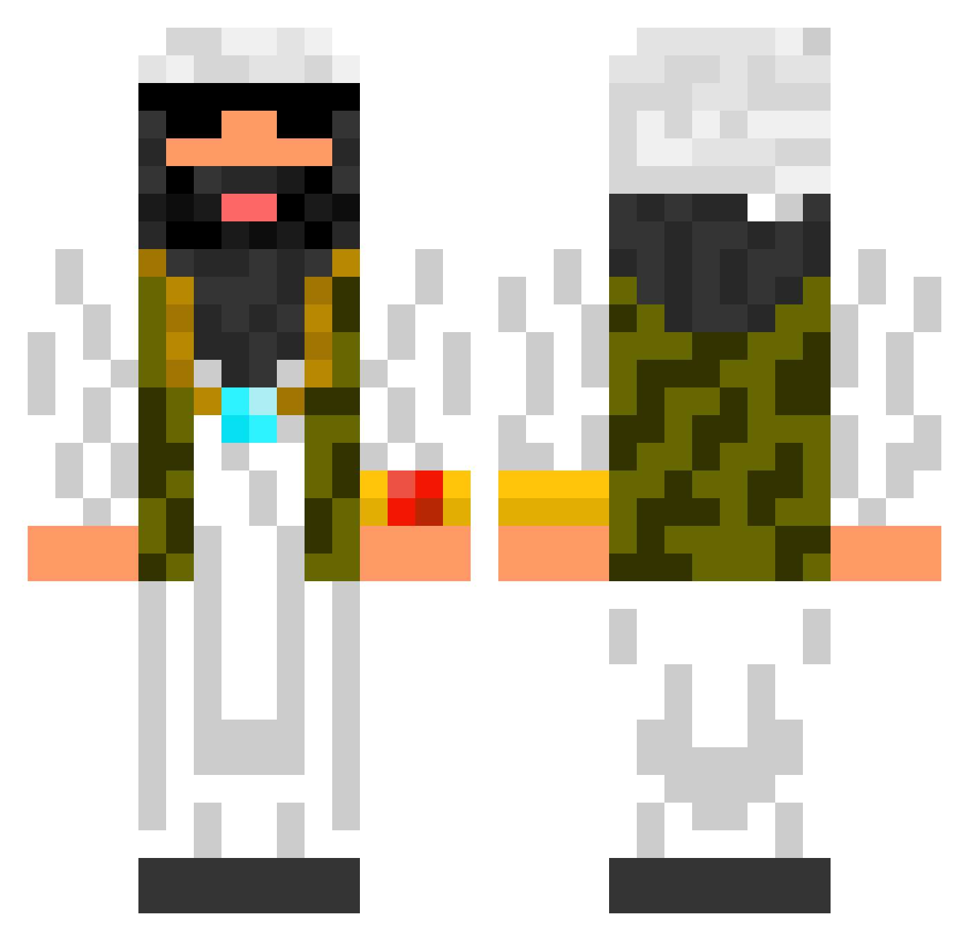 y00te Minecraft skin, front and back view