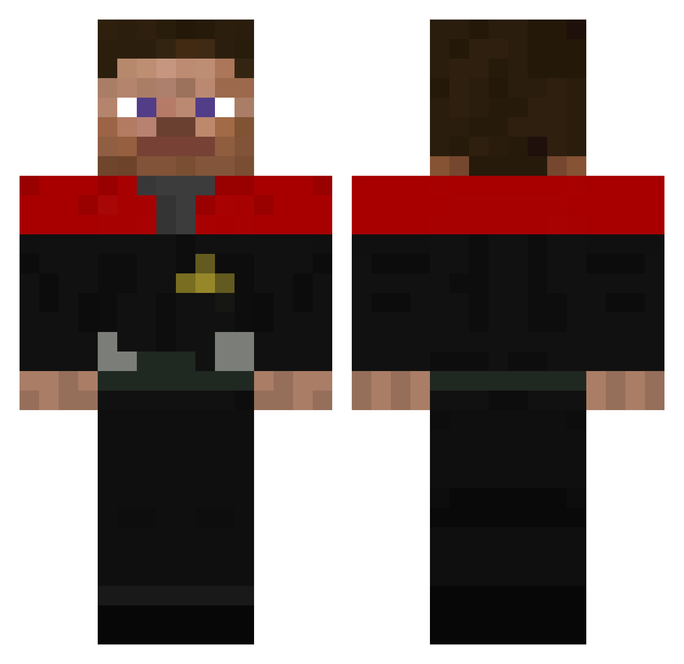 ytekcil Minecraft skin, front and back view