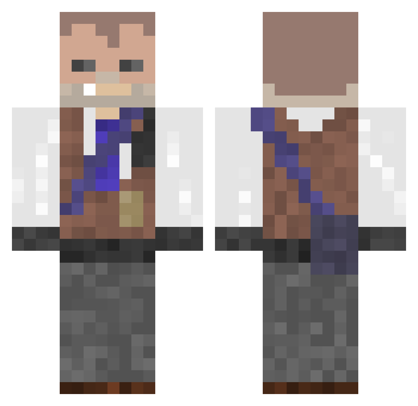 Mennfred Minecraft skin, front and back view