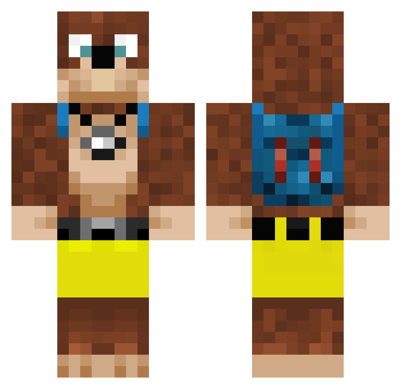 RunninAMuk Minecraft skin, front and back view