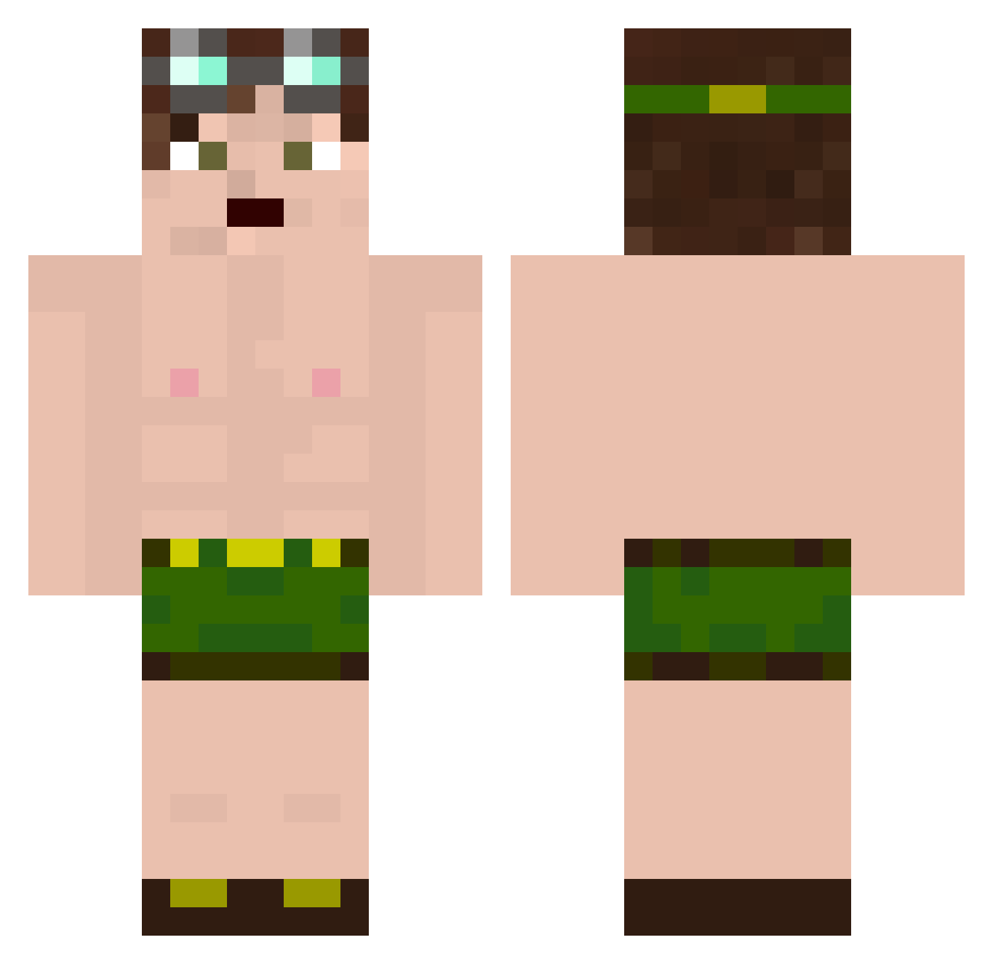 Bewigged Minecraft skin, front and back view