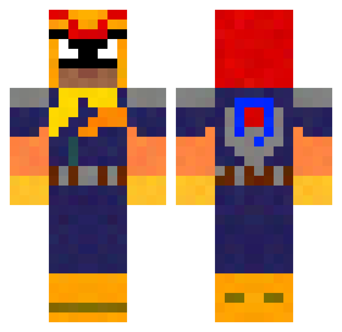 Sandbagging Minecraft skin, front and back view
