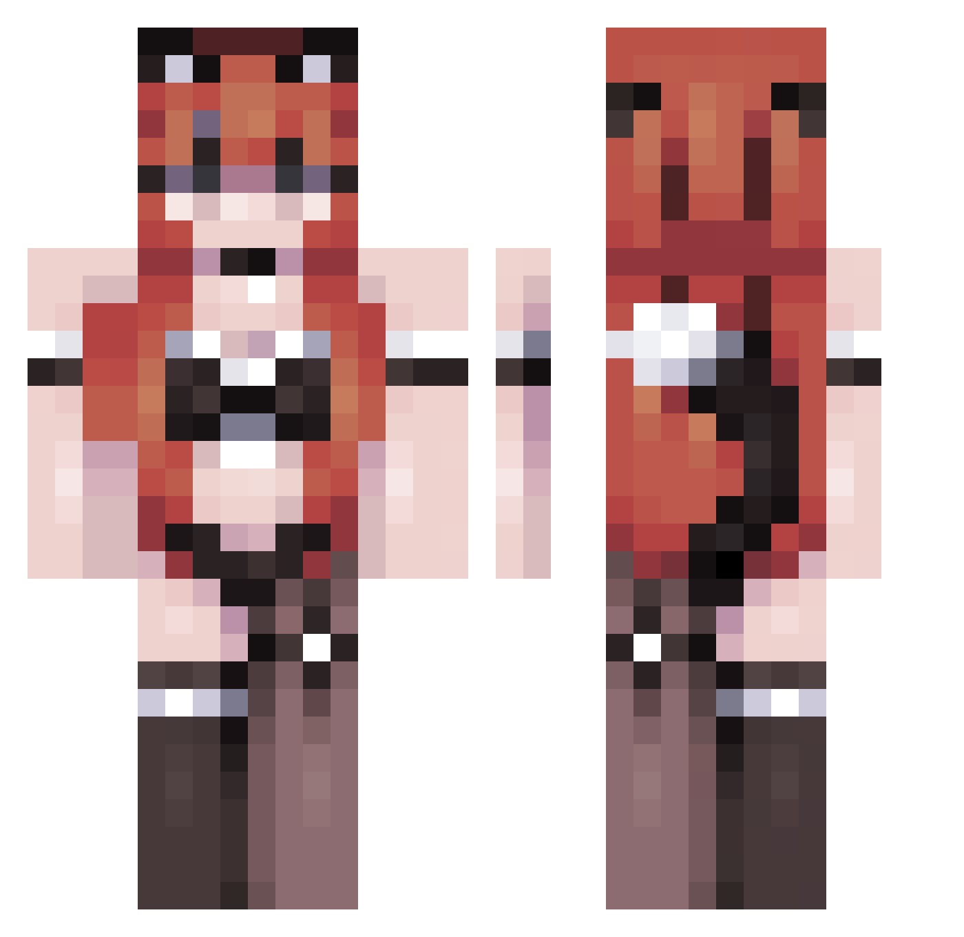 Bewbii Minecraft skin, front and back view