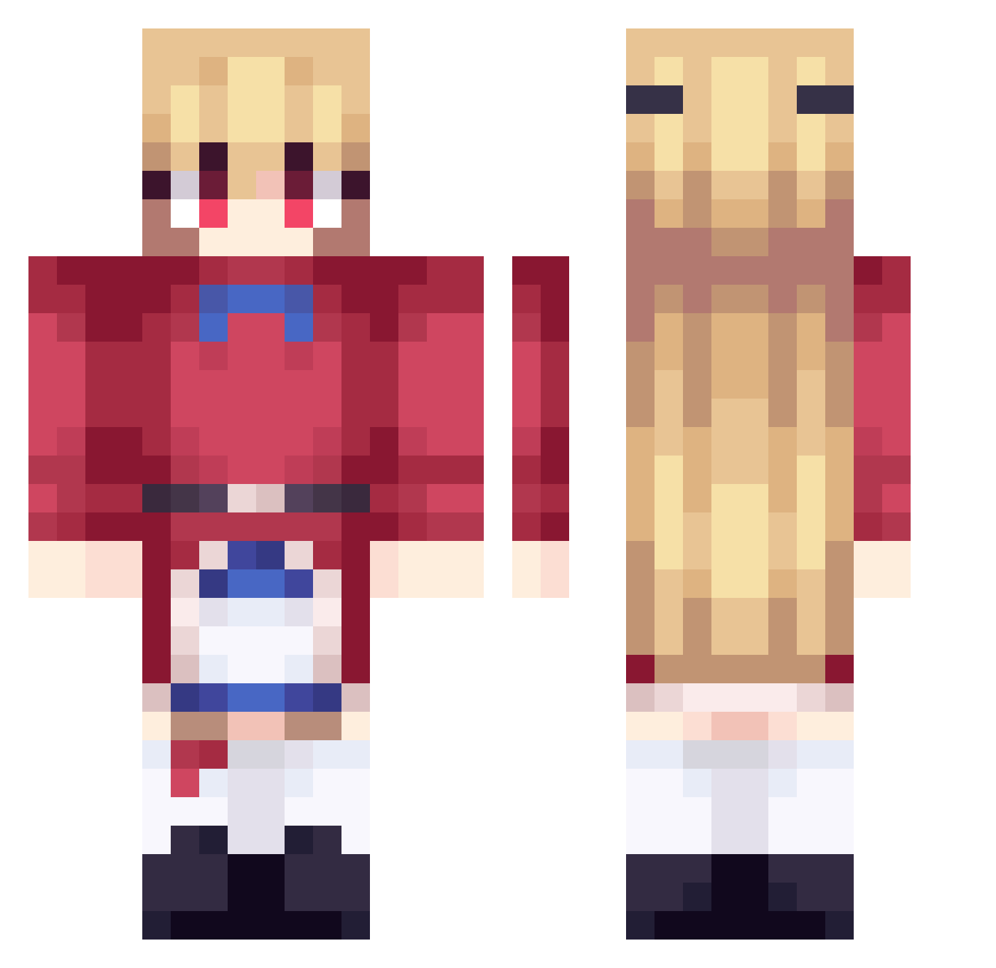 Aniimes Minecraft skin, front and back view