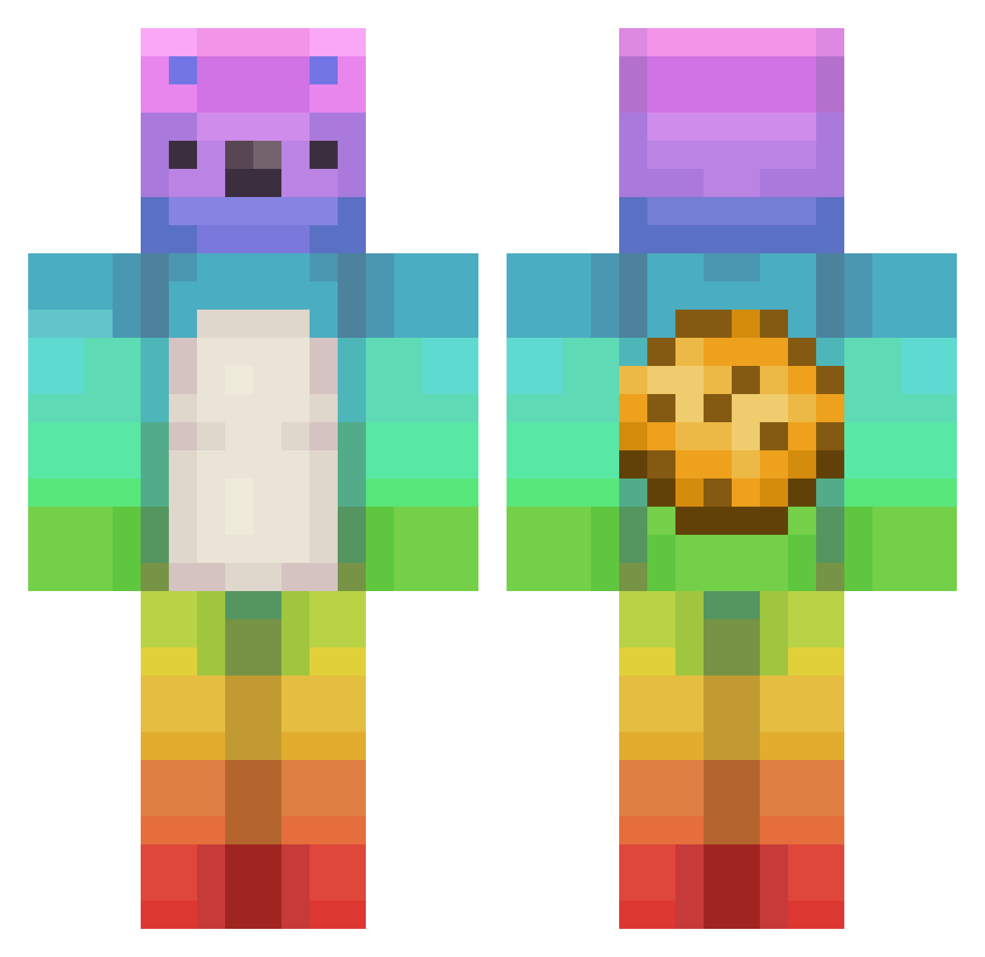 Advises Minecraft skin, front and back view