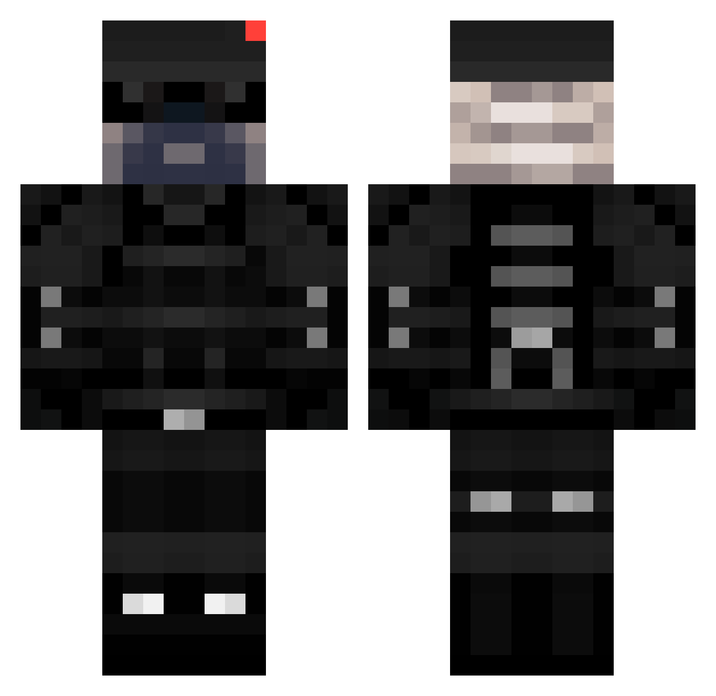 PugAssassin Minecraft skin, front and back view