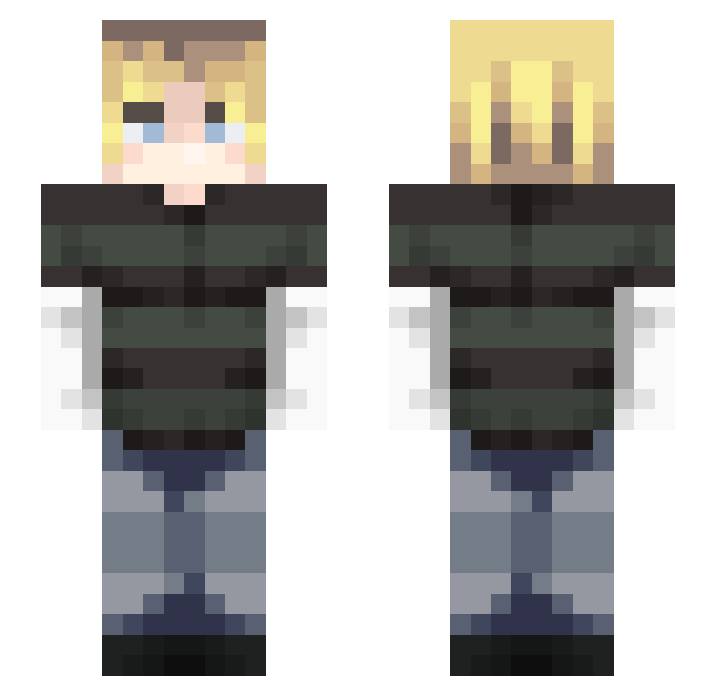 TO0IL Minecraft skin, front and back view