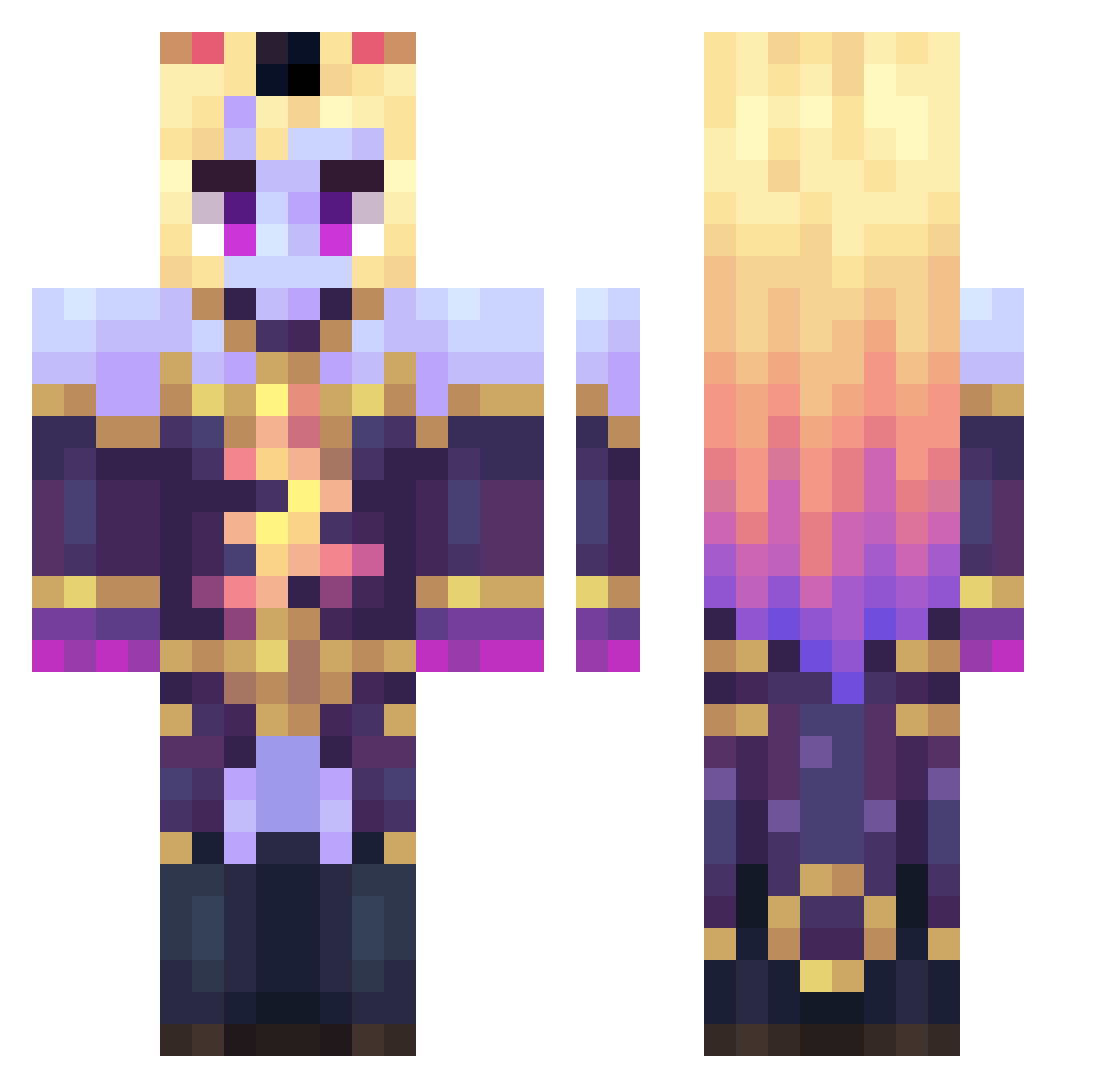 Unburned_Queen Minecraft skin, front and back view