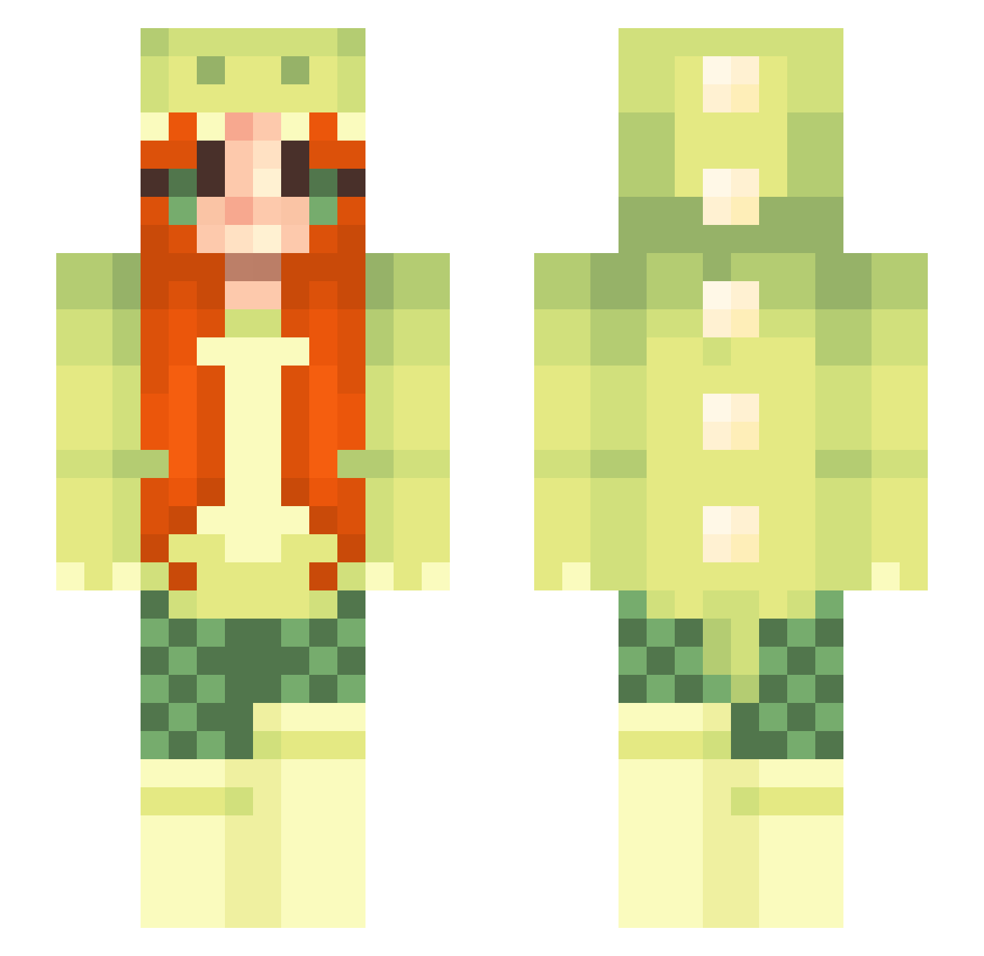 Dinosawer Minecraft skin, front and back view