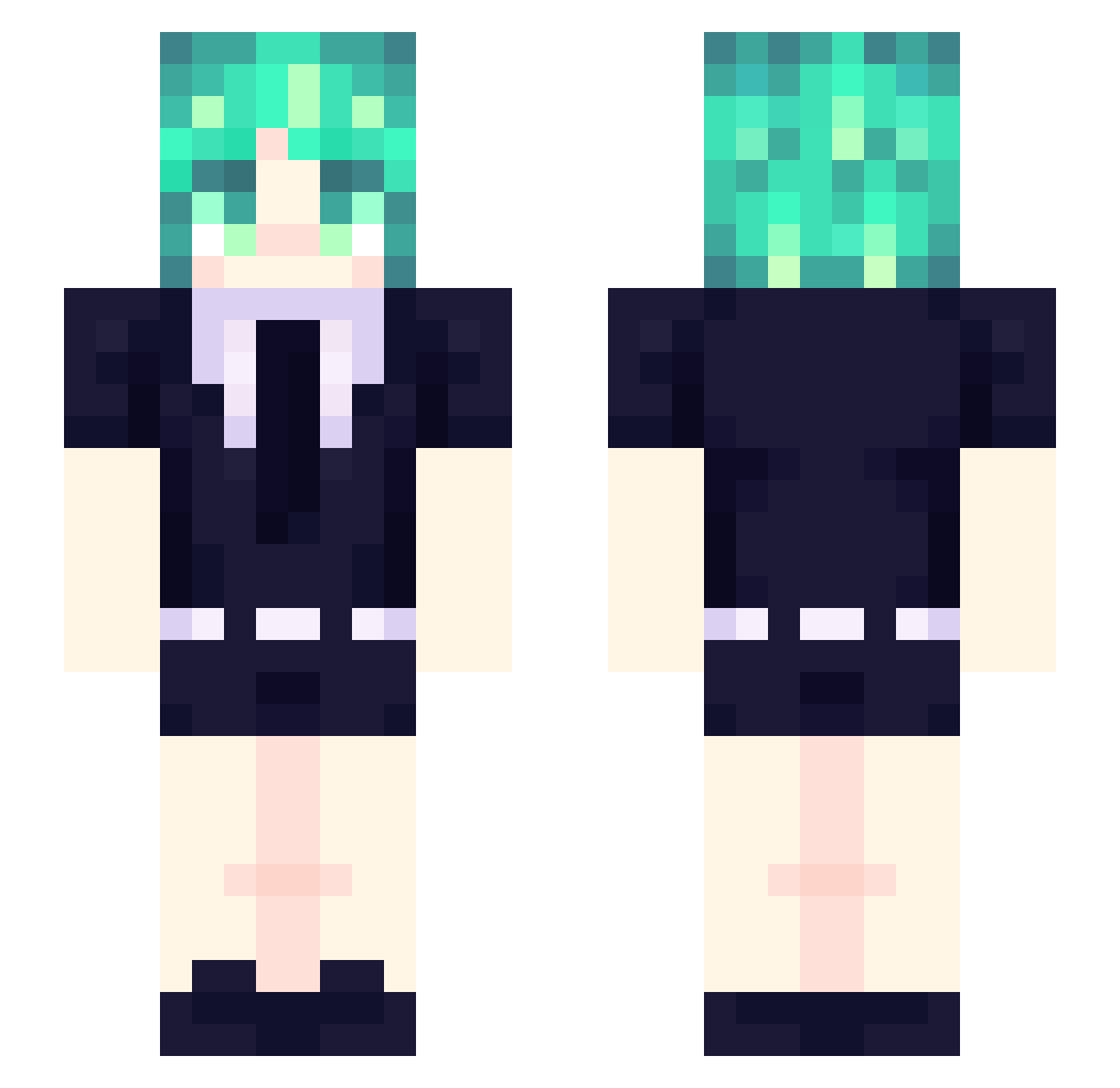 Nyub Minecraft skin, front and back view