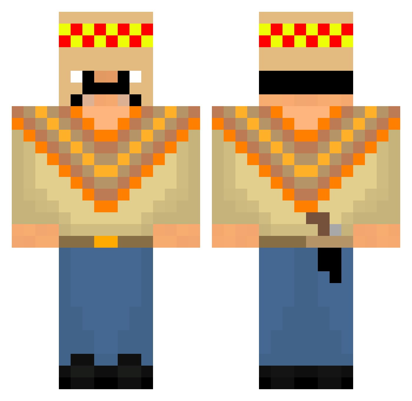 Alienator Minecraft skin, front and back view